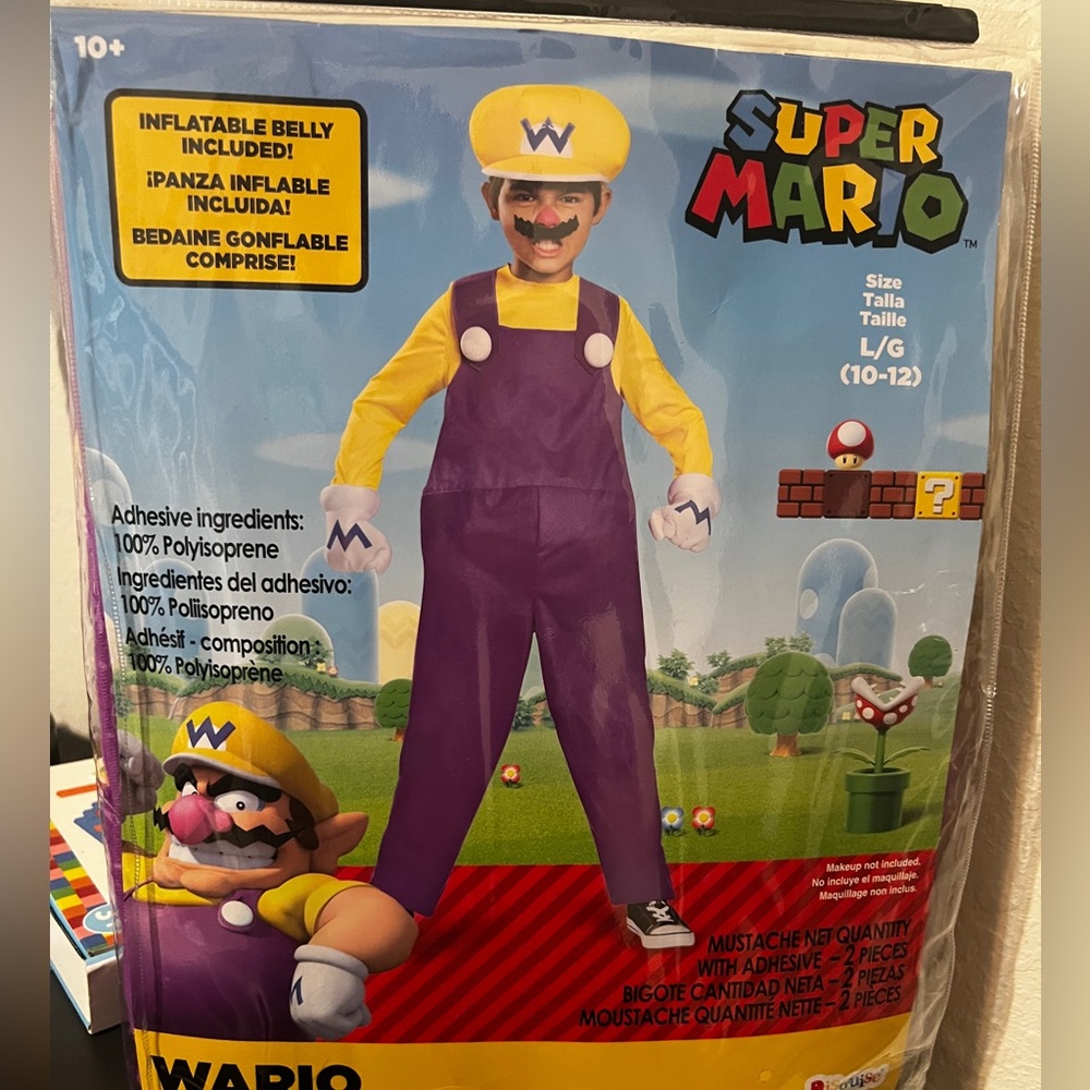Super Mario WARIO Costume with Inflatable Belly